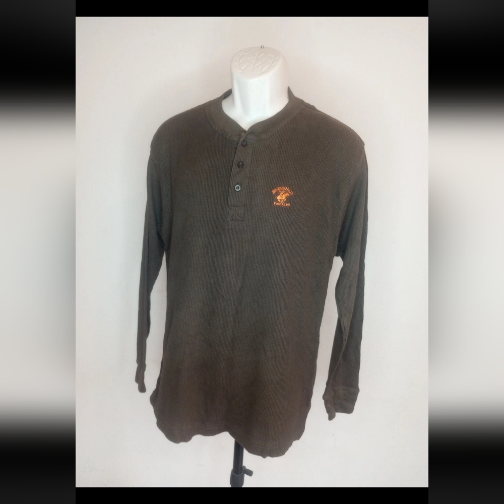 Beverly Hills Polo Club Dark Brown Long Sleeve Henley Sz M